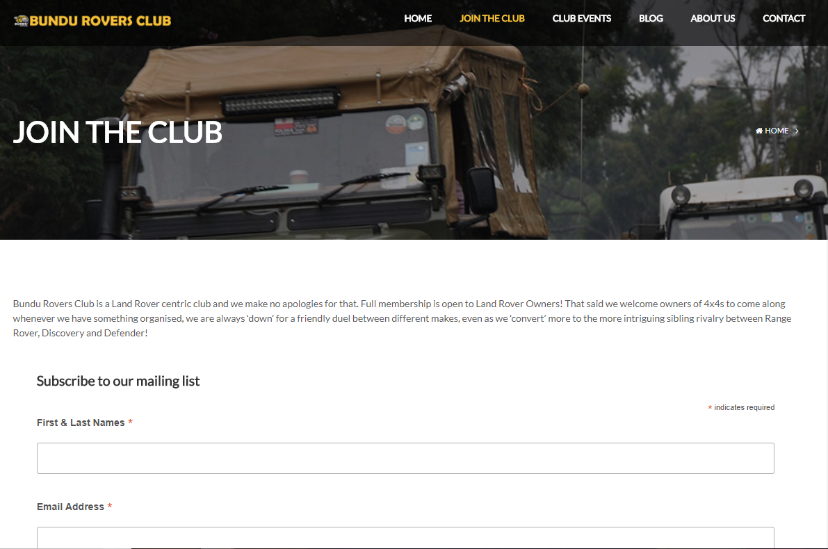 Bundu Rovers Club Kenya Website - registration online