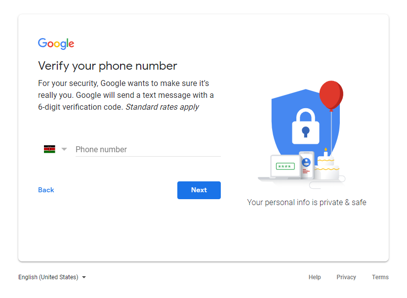 Google Analytics - Create a Google Account - Phone Prompt